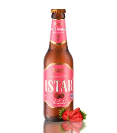 نوشیدنی مالت ایستک با طعم توت‌فرنگی – بدون الکل، گازدار و خوش‌طعم در بطری ۳۲۰ میلی‌لیتری