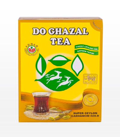 چای سیاه با طعم هل دوغزال – چای معطر ایرانی با بسته‌بندی ۵۰۰ گرمی طلایی