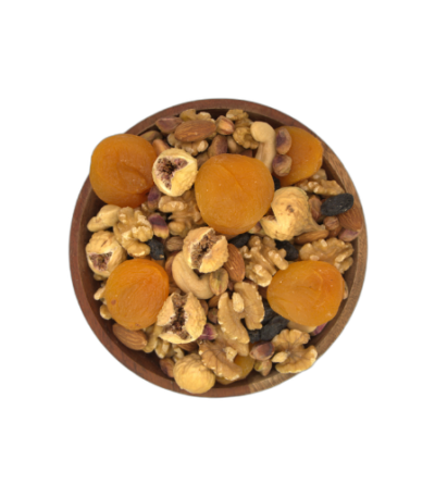 آجیل مخلوط پریمیوم بدون نمک – شامل بادام، پسته، گردو، مویز، انجیر و زردآلو خشک