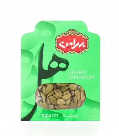 بسته هل سبز بهرامن ۱۰ گرمی – دانه‌های کامل و معطر مناسب چای و دسر