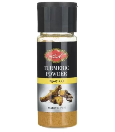 پودر زردچوبه گلستان ۸۰ گرمی با رنگ زرد طبیعی در بسته‌بندی اصلی Golestan