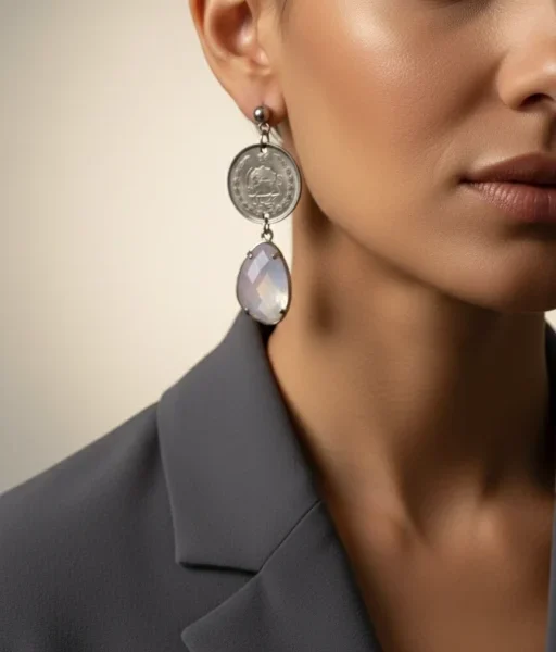 Vintage Coin Earrings with Crystal Drop