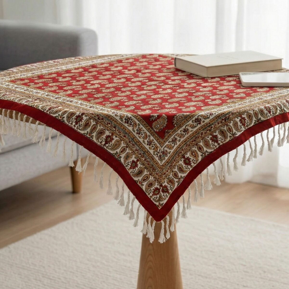 Maison Paisley Ghalamkar Tablecloth, 80x80 cm, 100% Cotton - Image 3