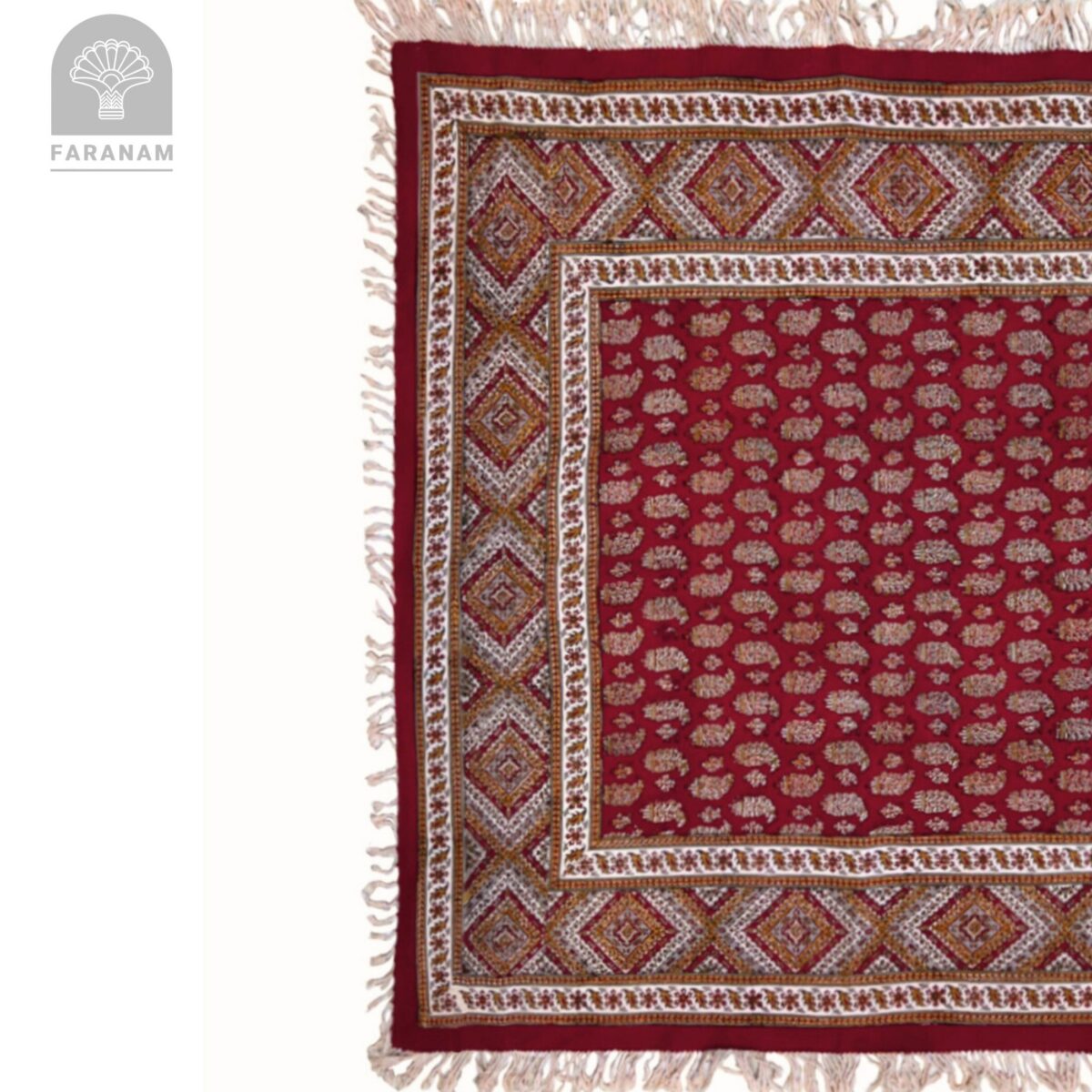 Red Ruby Ghalamkar Tablecloth, 100% Cotton, 100x100 cm - Image 3