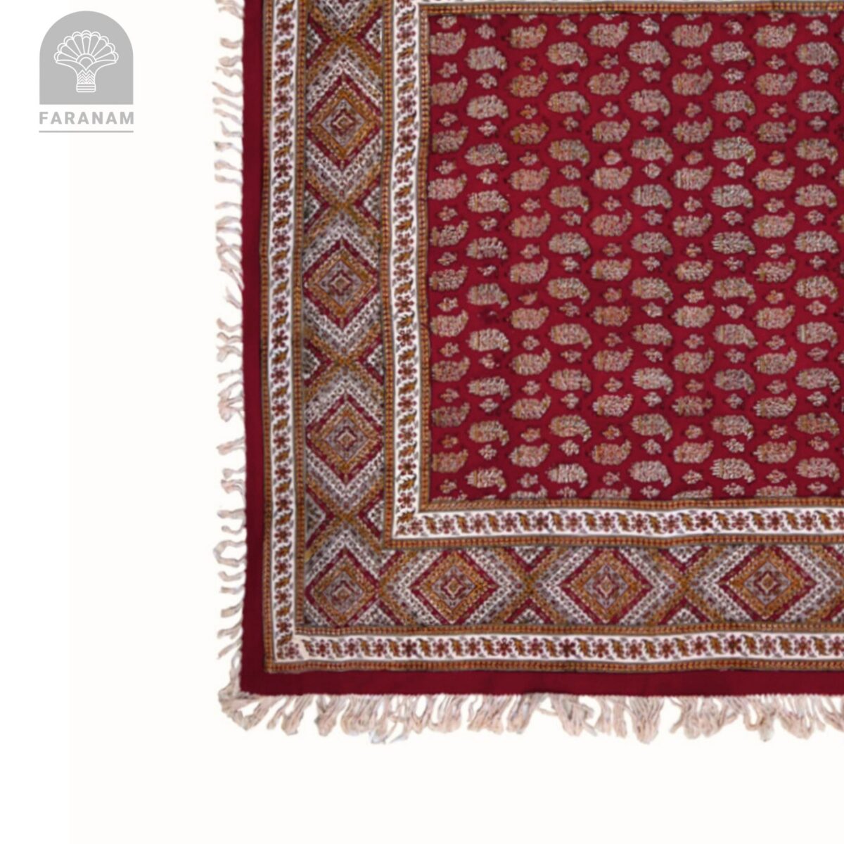 Red Ruby Ghalamkar Tablecloth, 100% Cotton, 100x100 cm - Image 2
